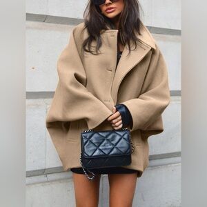 Solid Oversized Pocket Button Coat - Commense